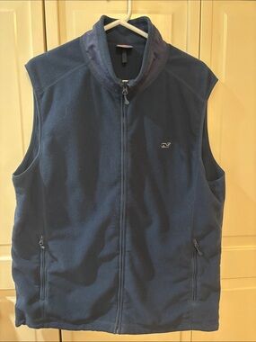 Men’s Vineyard Vines Navy Fleece Zip-Up Vest Size L